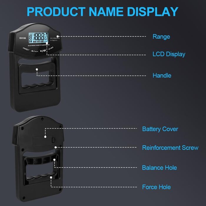 Електронний динамометр для вимірювання сили хвата, USB, 180 кг