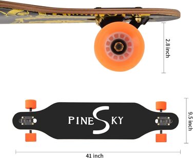Скейтборд PINESKY Longboard 41 дюйм 8 шарів клена, комплект для круїзингу, карвінгу, фрістайлу та спуску з інструментом T-Tool