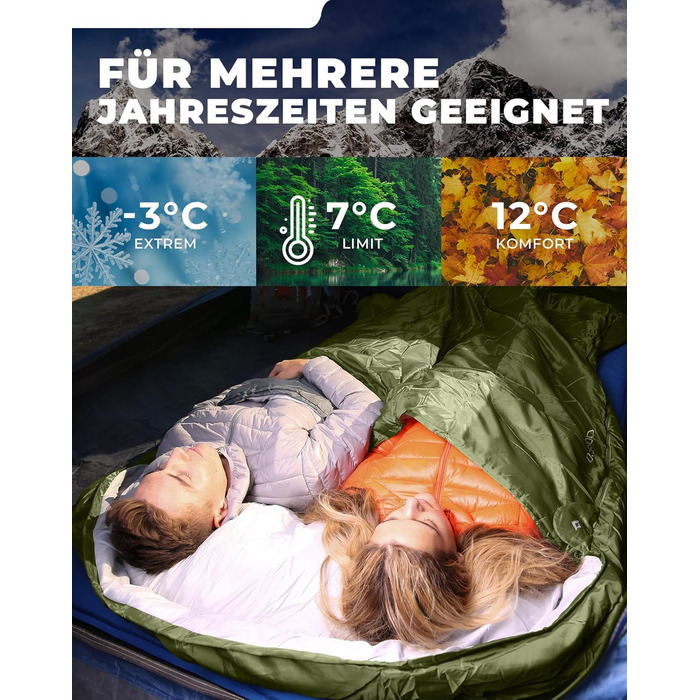 Сплячий мішок KingCamp для двох осіб, зимовий, для кемпінгу, оливковий