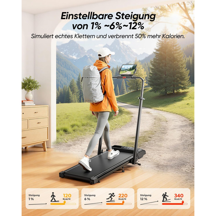 Біговий доріжка для дому з нахилом 5 в 1, 12% нахил, 2.5HP, складана, для дому та офісу, LED-дисплей, до 136 кг, без встановлення (чорно-біла, 137.01*71.81*13.00 см)