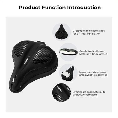 Накидка на сидіння велосипедного крісла YOUNGDO, ергономічна гелева підкладка, м'яка та комфортна, з дощовим захистом, для жінок та чоловіків (Чорний, Широкий)