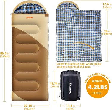 Спальний мішок для кемпінгу: дорослий, дитячий, підлітковий, 3-4 сезони, холодний клімат, теплий, для подорожей та відпочинку на природі (бежевий, землисто-жовтий)