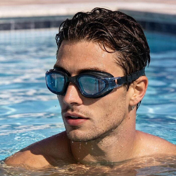 Окуляри для плавання чоловічі/жіночі Schwimmbrille, антифог, UV-захист, водонепроникні, регульовані, чорно-сині