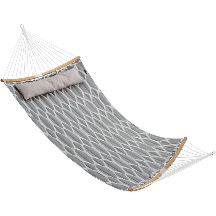 Гаммак SONGMICS з подушкою, стежка, з бамбуковими стійками, з підголівником, 200 x 140 см, до 225 кг, сіро-бежевий ромбовидний GDC034G02
