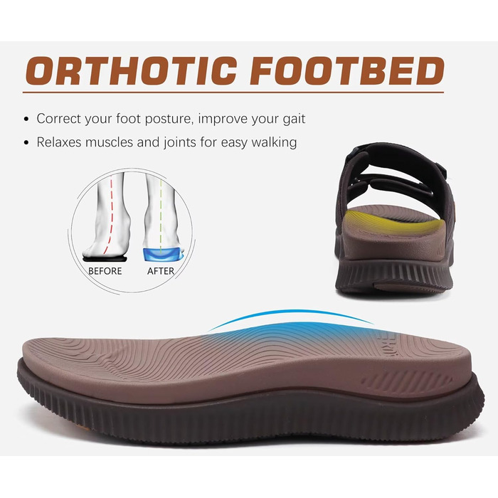 Чоловічі спортивні сандалі KuaiLu з м'якою устілкою, літні шльопанці на липучці, коричневі, 44 EU