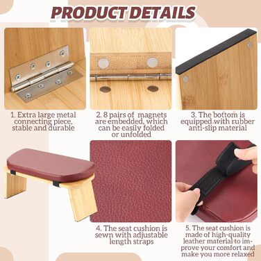 Банкетка для медитації Beeveer з товстим сидінням, бамбукова, складна, з магнітним замком, для йоги, подорожей, молитви та дзен-медитації