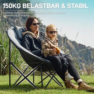 Крісло для кемпінгу EVER ADVANCED Luxus Moonchair XXL: широке, з подушкою, 150 кг, сіре