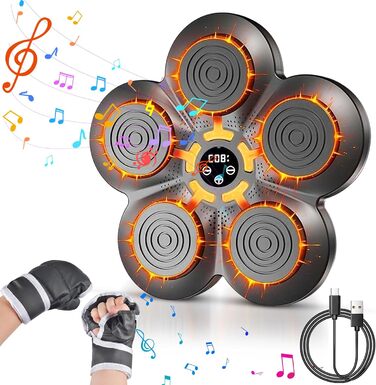 Музична боксерська машина Forhome з LED-підсвіткою та рукавичками, 9 режимів швидкості, Bluetooth, великий розмір, для дому та спортзалу (чорний)