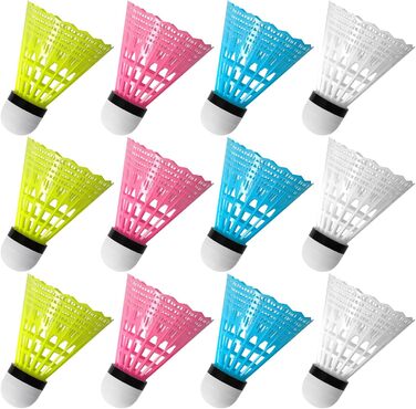 Набір для бадмінтону FYSL 12 шт. Міцні нейлонові волани, швидкісні, для гри на відкритому повітрі, тренувань, відпочинку, початківців (білий+жовтий+рожевий+блакитний)