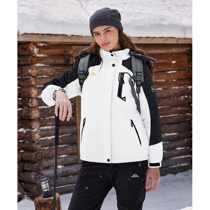 TACVASEN жіноча куртка-перехідник, тепла зимова куртка, куртка для походів, гірськолижна куртка з водонепроникною блискавкою, білий та чорний колір