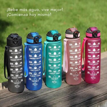 Спортивна пляшка Marludex 1 л з чохлом і трубочкою, BPA Free, мотиваційна пляшка для води