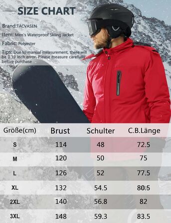 TACVASEN Зимова куртка для чоловіків, водонепроникна, тепла, флісова підкладка, софтшелл, дихаюча, функціональна куртка з капюшоном (M, Червоний)