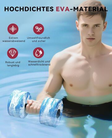 Набір аквагантелів HAPBEAR 3-в-1 з'єднувальною штангою (2 шт.) – для аквафітнесу, реабілітації та плавання, блакитний