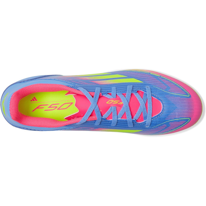 Футбольні бутси adidas F50 Club для унісекс, гнучка підошва, розмір 48 EU, Blue Fusion/Lucid Lemon/Lucid Pink