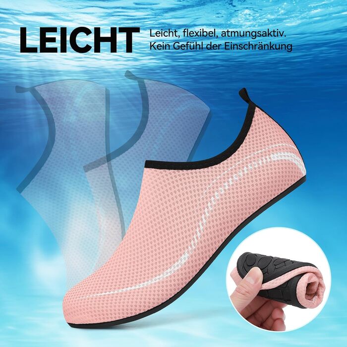 Чоловічі та жіночі водяні черевики для плавання та відпочинку на пляжі. Швидка сушка, антиковзаюча підошва, унісекс (35 EU, рожевий)