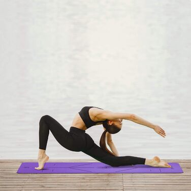 Йога-мат Yoga World Alignment, нековзкий TPE, екологічний, для пілатесу та домашніх тренувань, товстий, фіолетовий, 183x66 см