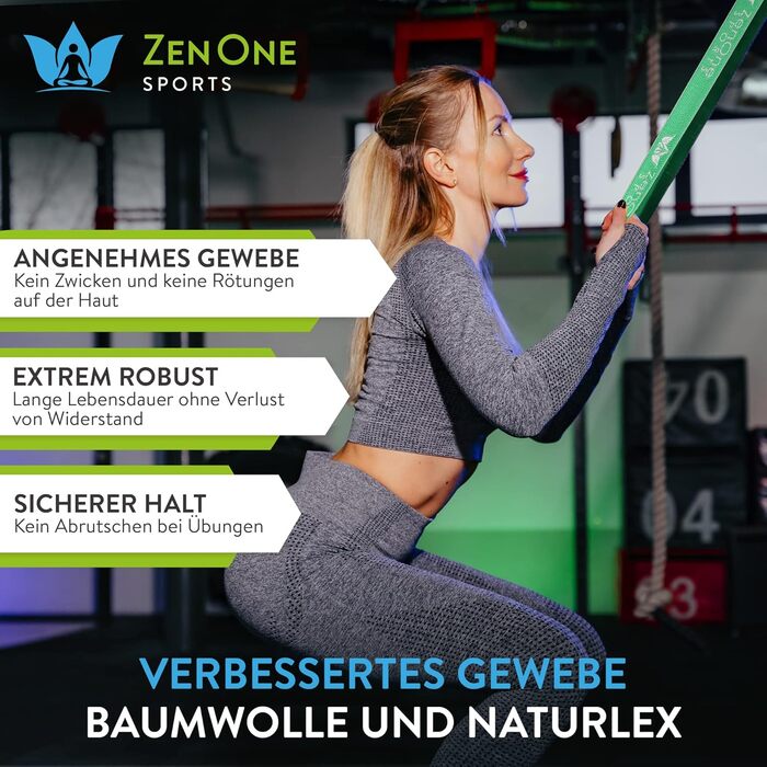 Спортивні гумові стрічки ZenOne Sports® для фітнесу (6 рівнів опору) + посібник з тренувань | Еспандери з тканини для силових вправ, розминки та реабілітації
