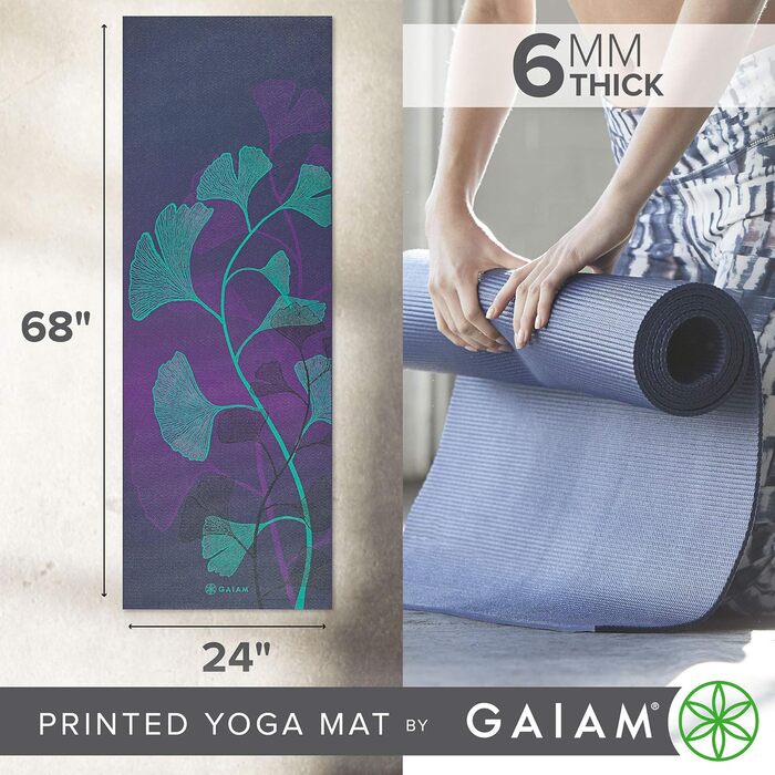 Йога мат Gaiam Premium 6 мм з принтом Lily Shadows - товстий, нековзний для йоги, пілатесу та фітнесу