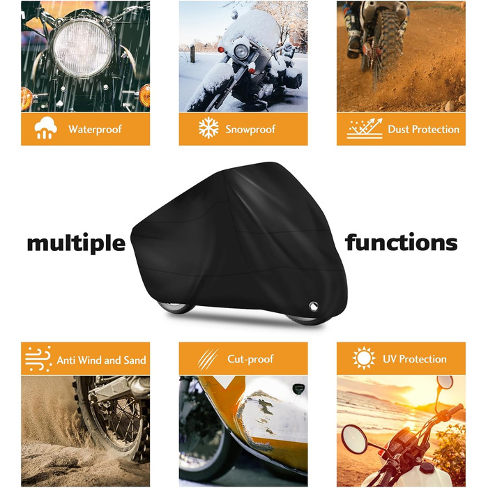 Водонепроникна мотоциклетна накривка Brencco, 210D поліестер, 245x105x125 см