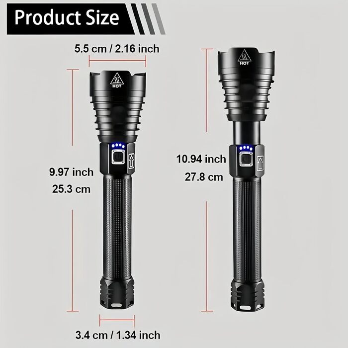 Ліхтар LOOYMNZ LED 100000 Люмен XHP90, Тактичний, USB, IP65, 3 Режими, Водостійкий, для кемпінгу, туризму, надзвичайних ситуацій