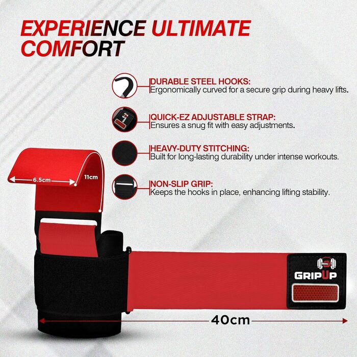 Набори для фітнесу: підтримка силових тренувань (пара), 8 мм м'які захисні накладки на зап'ястя, гаки для підйому штанги з гумовим покриттям, для пауерліфтингу, важкої атлетики, підтягувань та бодібілдингу, червоний