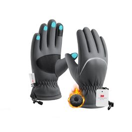 Рукавички зимові для чоловіків та жінок, велосипедні та гірськолижні, 3M Thinsulate, водонепроникні, теплі флісові з підтримкою сенсорного екрану, сірі, розмір L