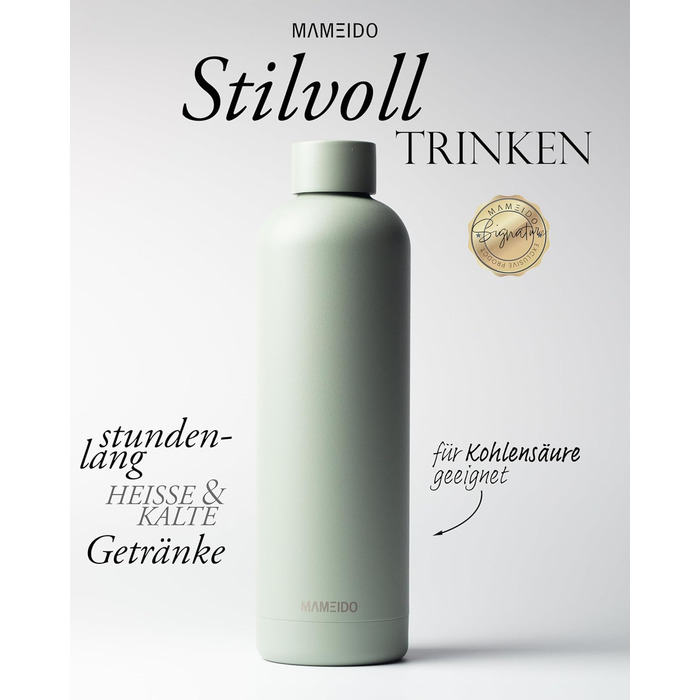 Термос-пляшка MAMEIDO 1 л, з нержавіючої сталі, не протікає, для газованих напоїв, без BPA, ізоляція 12 год гаряче & 24 год холодне (Desert Sage) 1000 мл