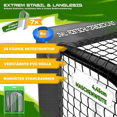 Ворота для футболу KESSER® для саду: міцні, для тренувань на вулиці, з UV-стійкою сіткою, сталевий каркас з покриттям, земляні кілки, насос, фішки, аксесуари для монтажу (240см, антрацит)