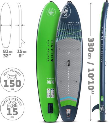 Надувний SUP Movino Garda Allround 10'10' - комплект для станд ап паддлінгу, 330 см, блакитно-зелений