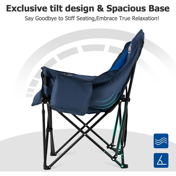 Обідній стілець для кемпінгу OVERMONT з підігрівом XL, розкладний, для відпочинку на природі, риболовлі, блакитний