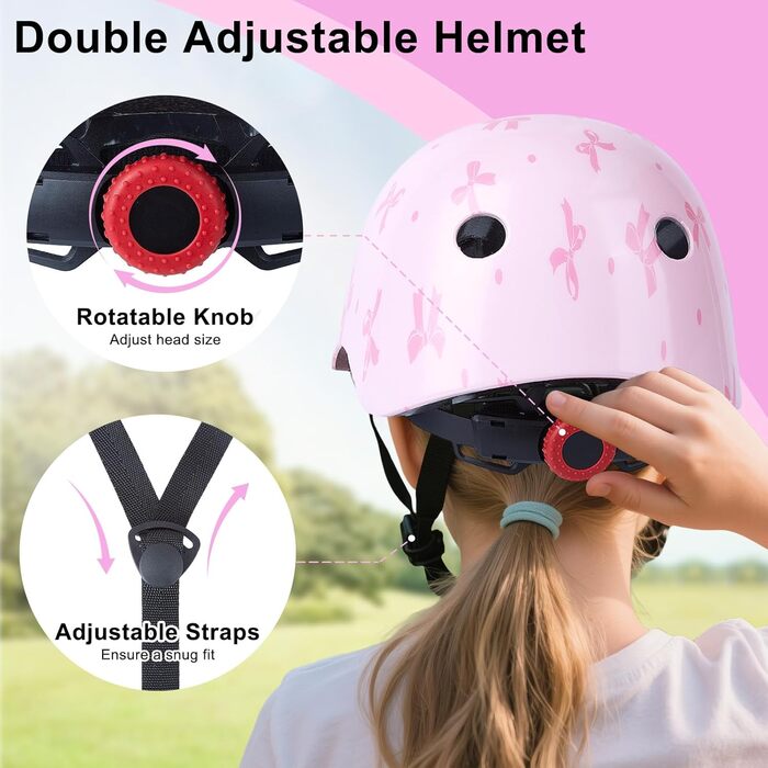 Дитячий шлем для велосипеда та роликів з захисним комплектом для дівчаток 8-14 років, рожевий, розмір M (52-58 см)