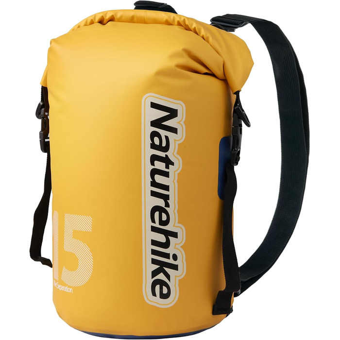 Водонепроникний рюкзак Naturehike Dry Bag – 15L/10L, для каякінгу, риболовлі, рафтингу та інших водних видів спорту (Жовтий, 15L)