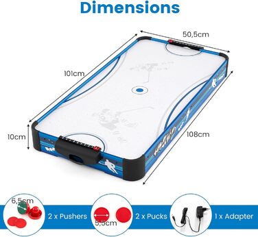 Тік-хокей HOMASIS: електричний стіл для гри з 2 шайбами та 2 шайбельними ключками. Підходить для дітей та дорослих. Кольори: синій та білий