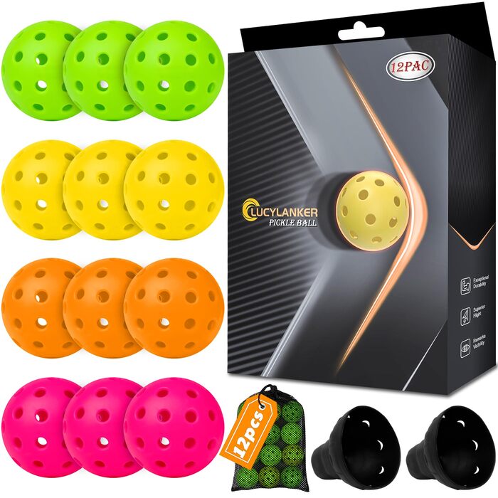 Піклбол м'ячі Outdoor, 40 отворів, 12 шт. - для спортивних ігор, висока пружність, довговічні, сумісні з усіма ракетками