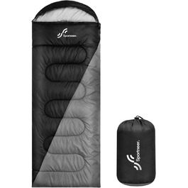 Сплячий мішок Outdoor Sportneer для дорослих та дітей - легкий, зручний для кемпінгу, походу, рюкзака. Розмір 220x75 см, чорно-сірий