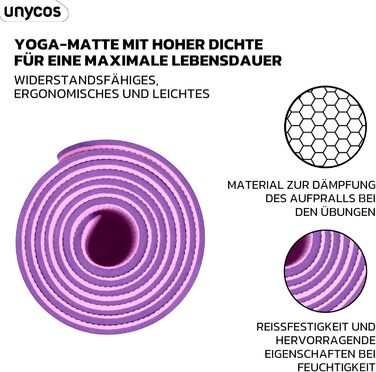 Килимок для йоги та фітнесу Unycos з TPE, 183x61 см, фіолетовий + рожевий, з сумкою