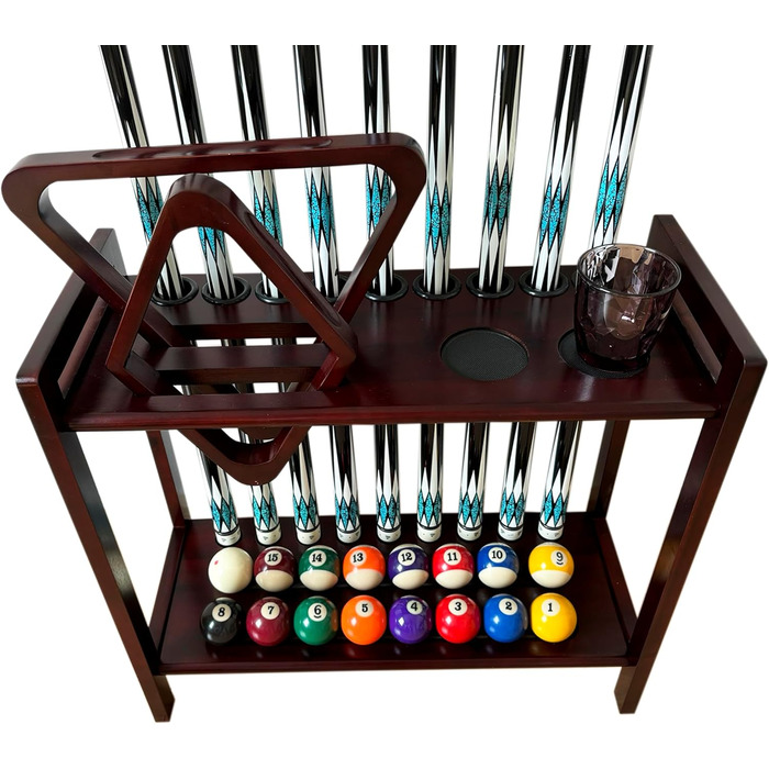 Стійка для більярду GACCO BILLIARDS на 8 київ та аксесуари, кутова, з тримачем для куль, з масивного дерева, магоні, 2-в-1