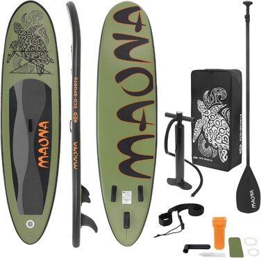 Надувний SUP Борд ECD Germany: SUP Борд Stand Up Paddle Board для Каякінгу, Розміри 305/308/320/380 см, до 120/150 кг, Товщина 10/15 см, Комплект з Рюкзаком та Сидінням для Каяка, Olive