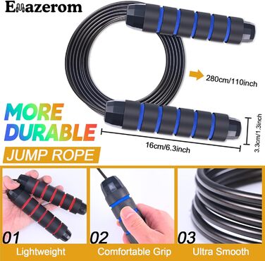 Emazerom скакалка для жінок, чоловіків і дітей, регульована, з підшипниками, професійна скакалка з пінними ручками, не плутається, швидка швидкість
