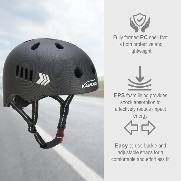 Дитячий шолом KAMUGO з комплектом захисту: наколінники, налокітники, захист для зап'ясть. Підходить для дітей 1-8 років. Ідеально для роликів, скейтборду, велосипеда. Чорний колір.