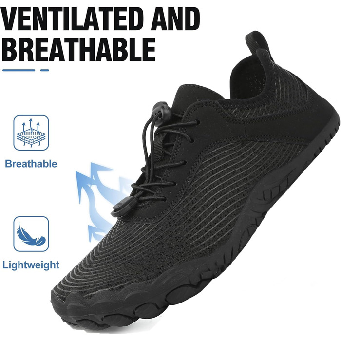 Чоловічі та жіночі аквашузи для плавання та відпочинку на пляжі, швидковисихаючі, з антиковзким покриттям, розмір 35-47, колір чорний