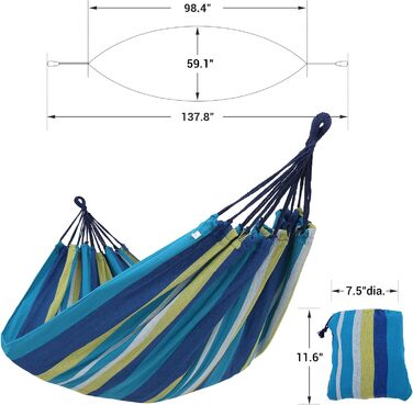 Подвійна гамак SONGMICS, 249x150 см, 136 кг, з сумкою, ременями, карабінами, для тераси, балкона, саду, відпочинку на природі, кемпінгу, блакитно-жорий
