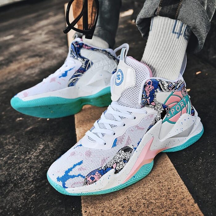 Кросівки баскетбольні чоловічі/жіночі, спортивні, для ходьби, легкі, з антиковзкою підошвою, зносостійкі, розміри 36-45 EU, білі/рожеві