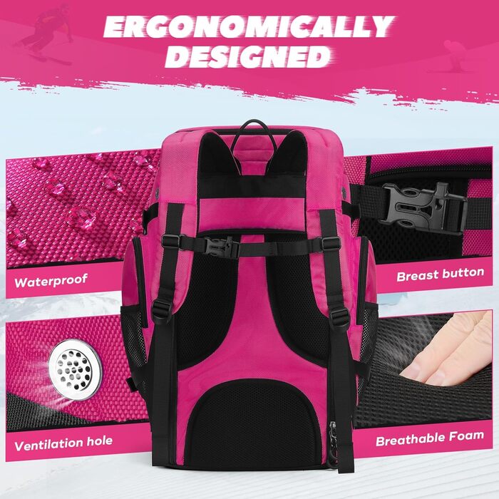 Чохол для лижних черевиків Maelstrom 55 л, великий туристичний рюкзак для чоловіків та жінок, водонепроникний мішок для сноубордичних черевиків та аксесуарів (Рожевий)