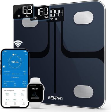 RENPHO Розумні ваги для аналізу складу тіла, цифрові Wi-Fi/Bluetooth ваги, персональні ваги з вимірюванням ІМТ, додаток для фітнесу, технологія Step-On