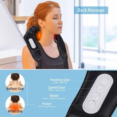 Масажер для шиї з підігрівом BIBIRE Shiatsu 4D глибокого тканинного масажу для плечей, ніг, тіла. Зняття м'язового болю для дому, офісу, авто