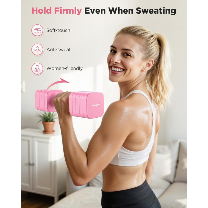 Набір гантелей FEIERDUN регульовані 2 шт., 2/4/6/8/4,5 кг, для жінок, швидке регулювання ваги, подвійний захист, для домашнього фітнесу (B-Cute Pink)