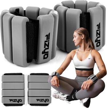 Регульовані вантажі на зап'ястя Fizyo – комплект з 2 шт. Міцні та портативні вантажі для зап'ястя та щиколоток для йоги, танців, балету, пілатесу, кардіо, аеробіки, ходьби (Сірий, 2x225г)