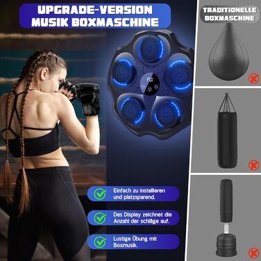 Музична боксерська машина Lvelfe з LED-підсвічуванням, Bluetooth, 9 режимів швидкості та лічильником, чорна