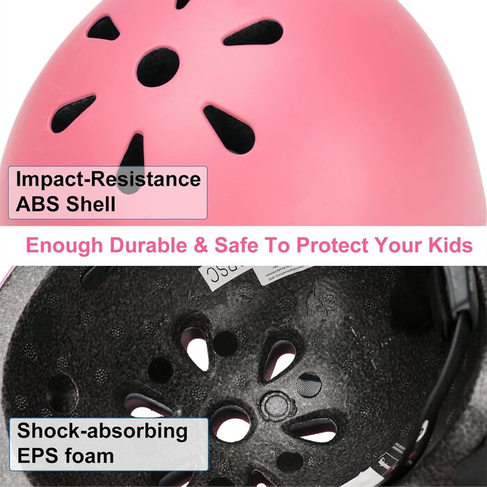 Дитячий шолом KAMUGO для ролерів та велосипеда, 2-8 років, з комплектом захисту (коліна, лікті, зап'ястя), рожевий